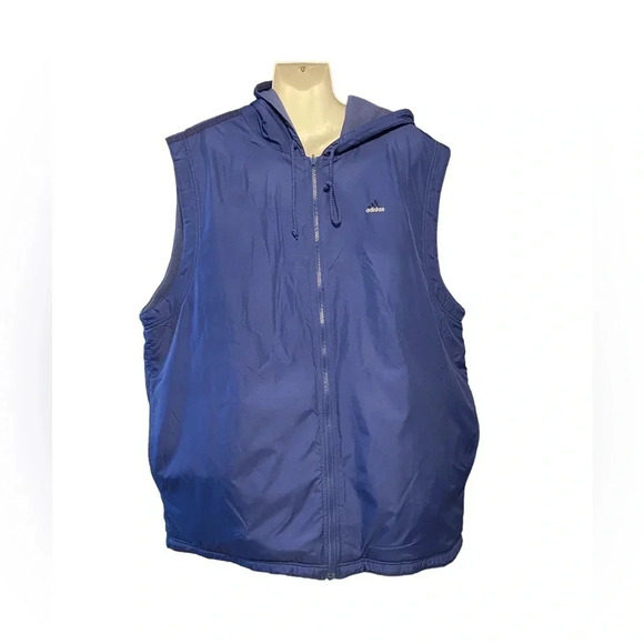 Men’s Adidas Reversible Full Zip Hooded Vest Blue - Picture 1 of 9